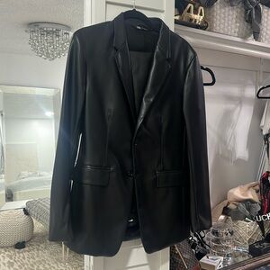 Zara leather blazer and Fashion Nova mashing pants